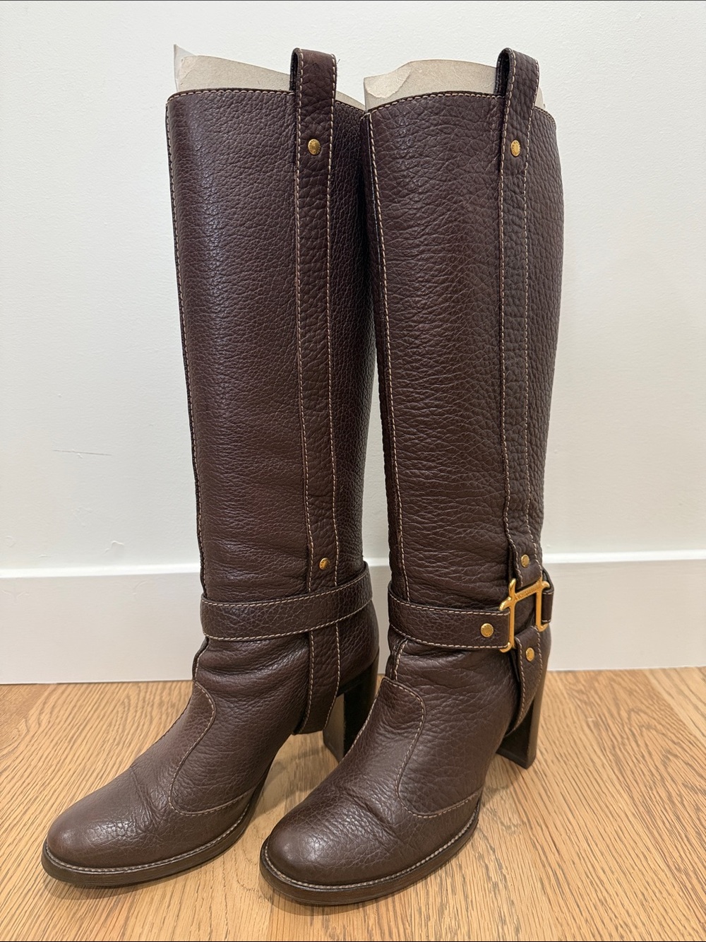Dolce & Gabbana Dark Brown Leather Knee-High Heeled Boots